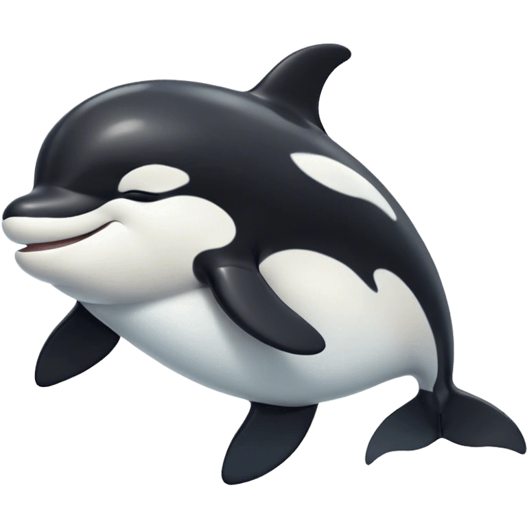 Meme-Worthy Cute Sleeping orca Portrait Emoji, Head resting peacefully with a contented smile, showcasing a smooth black-and-white body with gently drooping fins and eyes softly closed in serene slumber, Simplified yet adorably endearing features, highly detailed, glowing with a soft, drowsy deep-sea light, high shine, relaxed and utterly lovable, stylized with an air of playful oceanic laziness, soft glowing outline, capturing the essence of a sleeping orca that feels destined to become the next viral icon of adorable marine rest! emoji