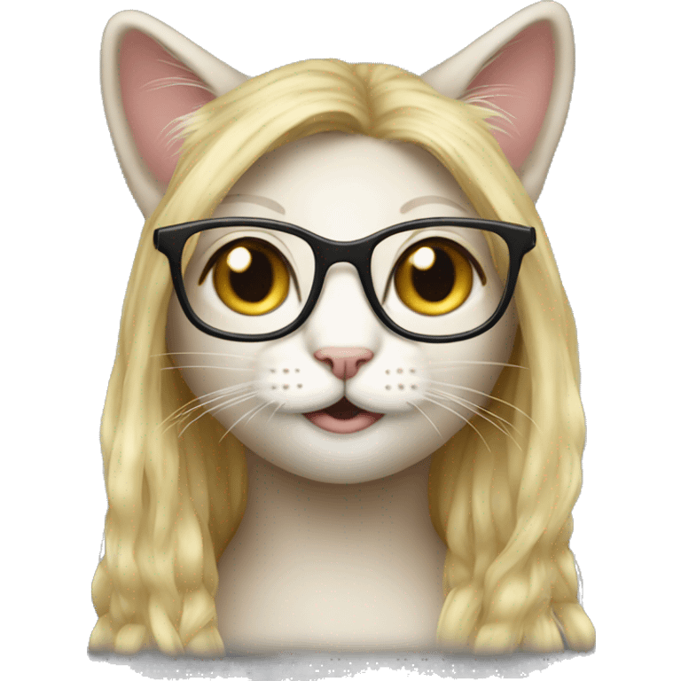 female cat with hair and glasses blond emoji