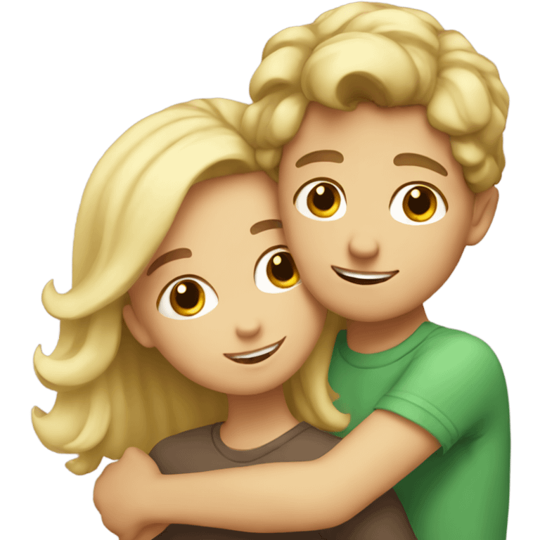 Boy with brown hair hugging a girl with blonde hair  emoji