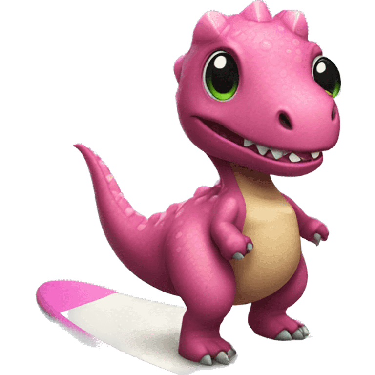 Dinosaur with a pink tutu surfboarding emoji