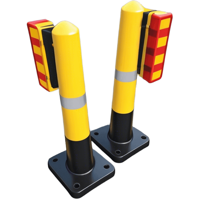 Two reflector-equipped traffic bollards with a caution tape stretched between them, marking a restricted or blocked area emoji