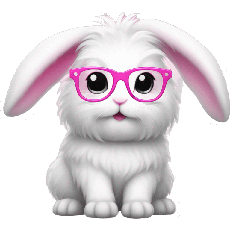 cute super fluffy white bunny with pink glasses emoji