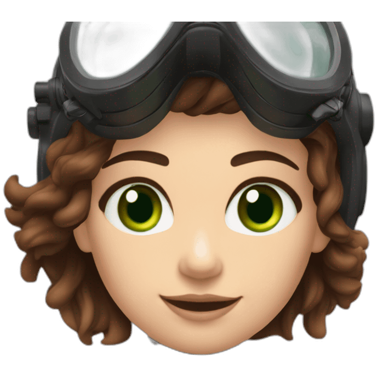 woman with bcd underwater gear green eyes, large and straight brown hair, pink diving underwater black suit gear emoji