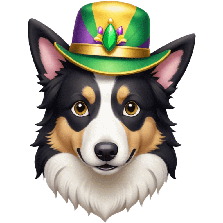 Mardi Grass Black white border collie hat emoji