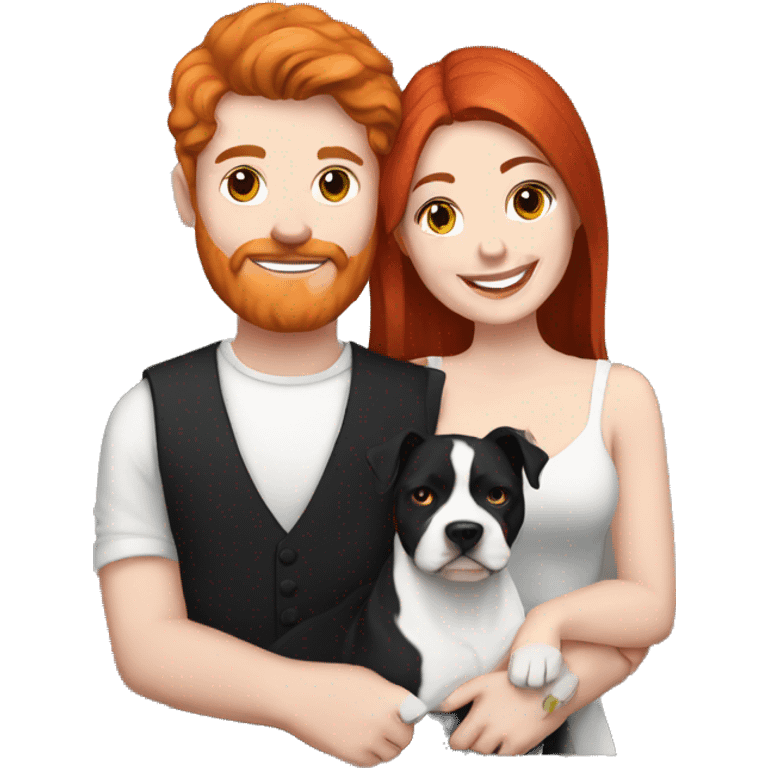 Red haired couple holding black and white English staffordshire emoji