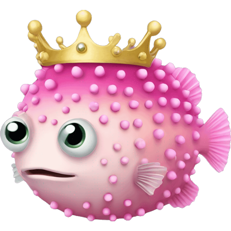 Princess Pufferfish with crown pink emoji