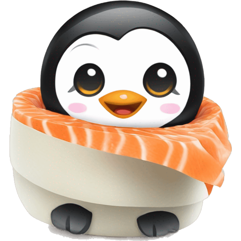 cartoon baby penguin inside sushi roll emoji