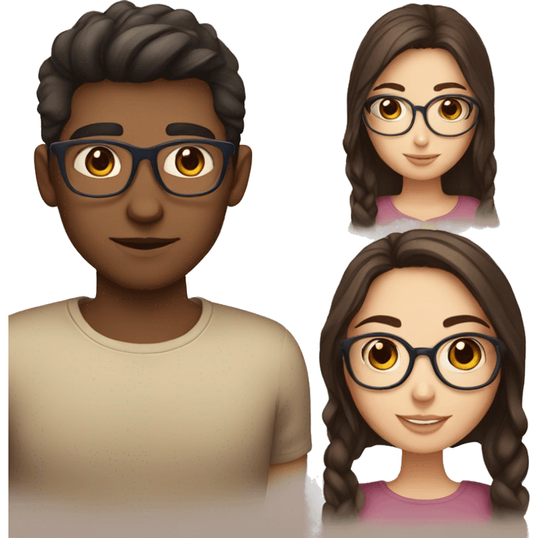 brunette girl with blue eyes and brunette guy with brown eyes and glasses emoji