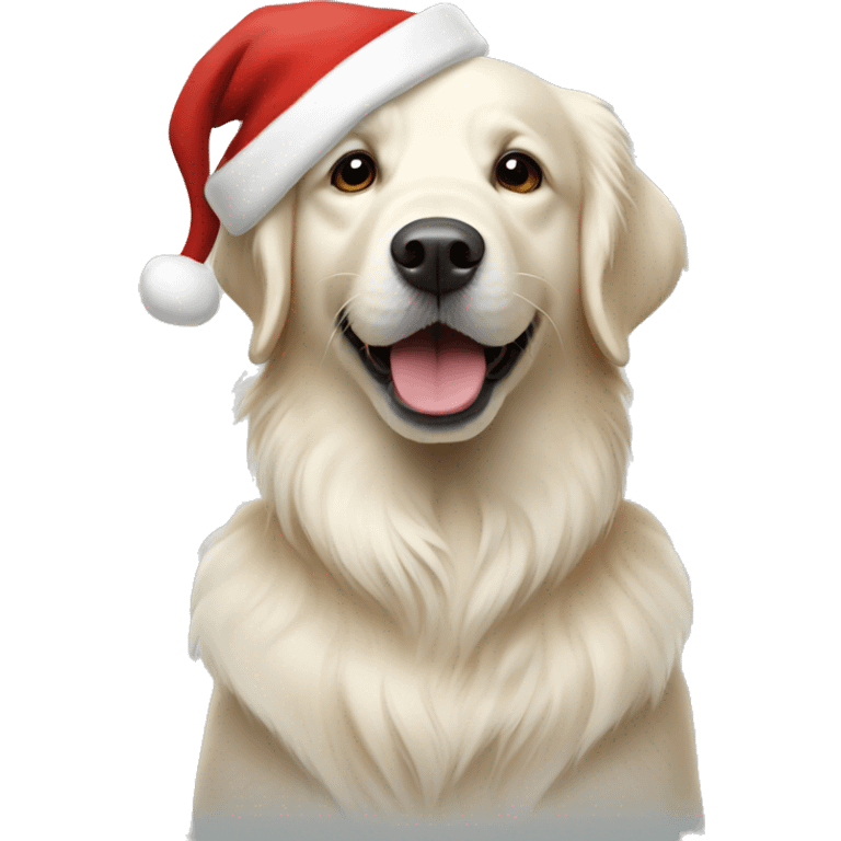 white golden retriever wearing a santa hat emoji