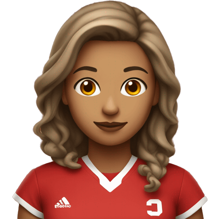 tan college girl in red jersey emoji