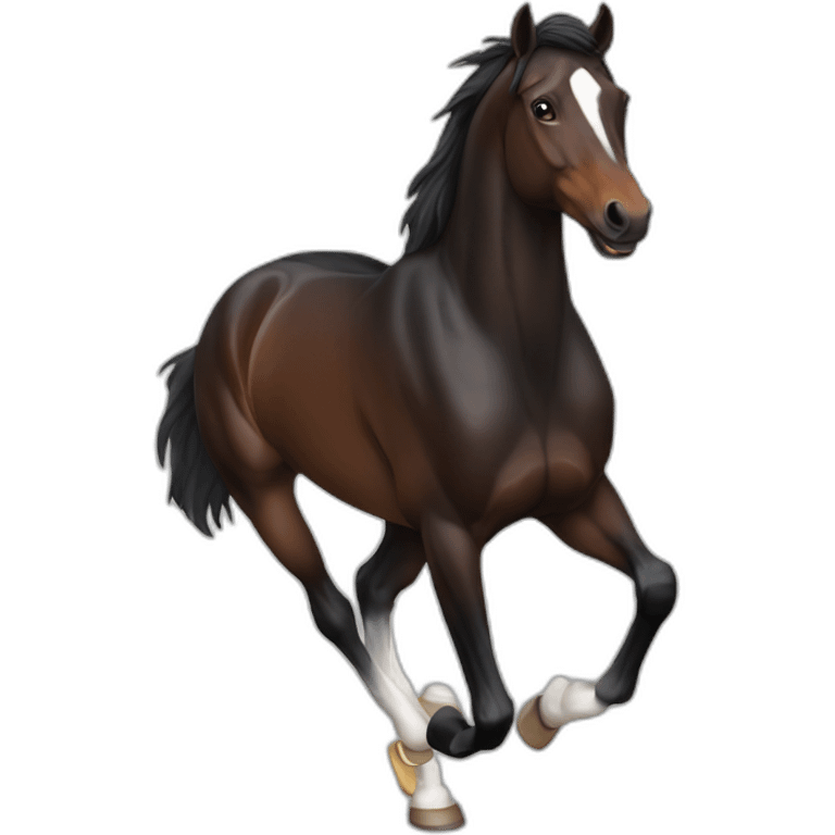 galloping dark bay horse with headmark emoji