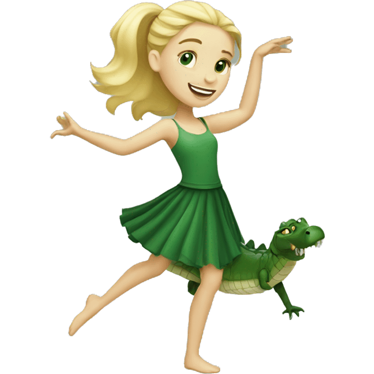 Blonde girl with green eyes dancing with crocodile  emoji