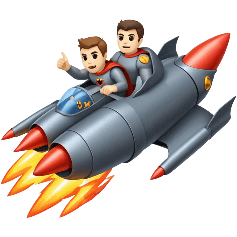 man riding a rocket batmobile boom!  emoji