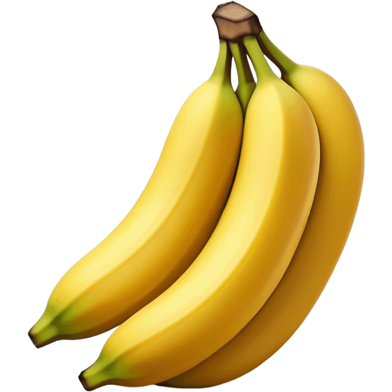 Cinematic bright yellow banana, smooth peel with gentle curves, slightly ripened, stacked in a charming bunch, warm glowing background, soft and inviting. emoji