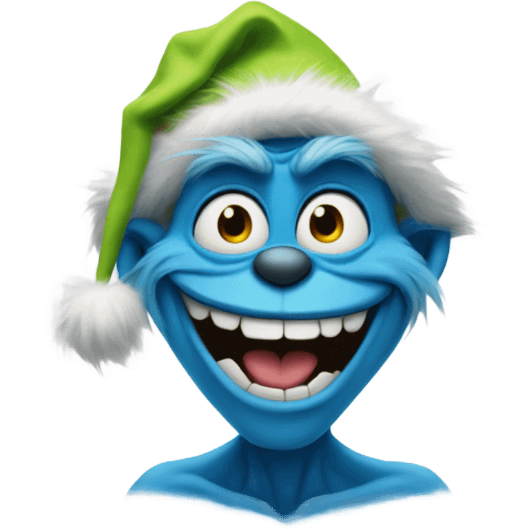 Blue grinch with a big smile emoji