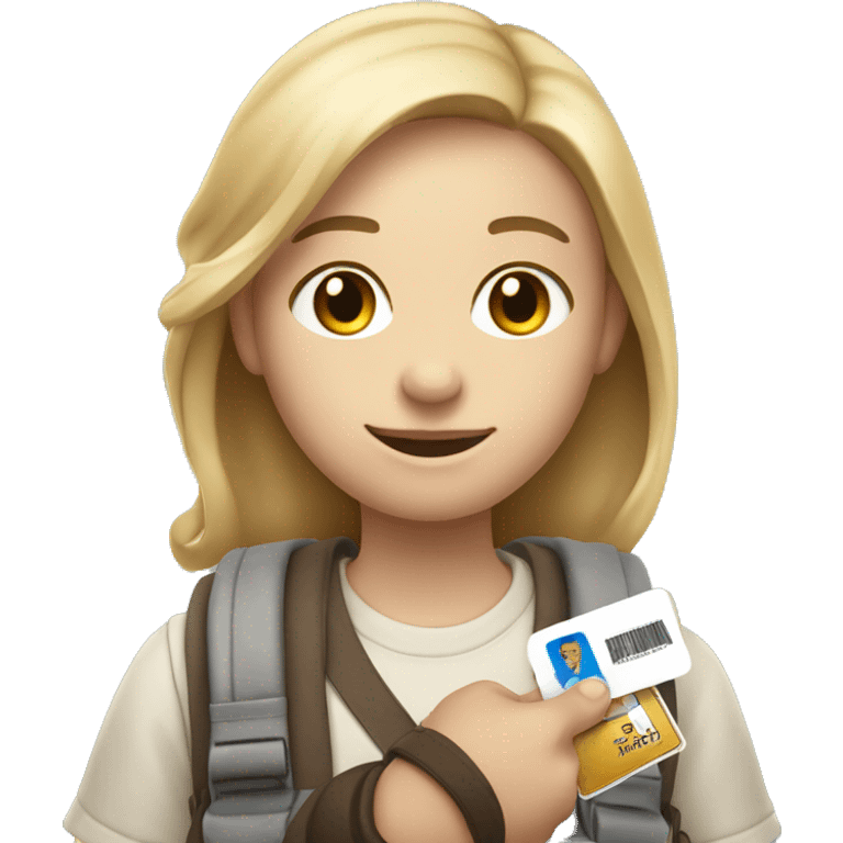 White skin tone student emoji holding student card, other hand holding backpack emoji