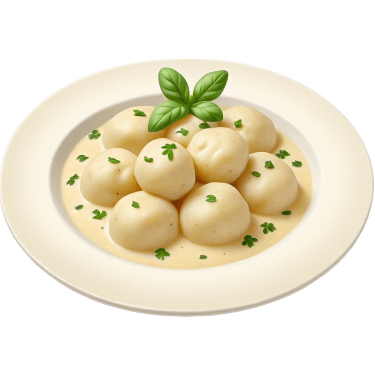 Cinematic Realistic Gnocchi Dish Emoji, showcasing tender potato dumplings in a light sauce rendered with soft textures and inviting, natural lighting. emoji