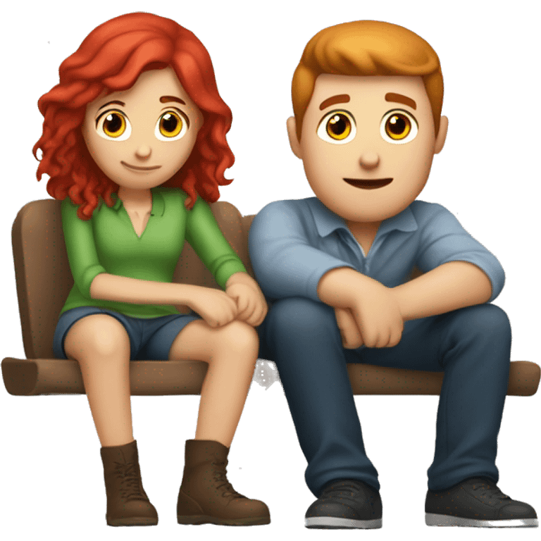 Red haired girl sitting on brunette guys lap emoji