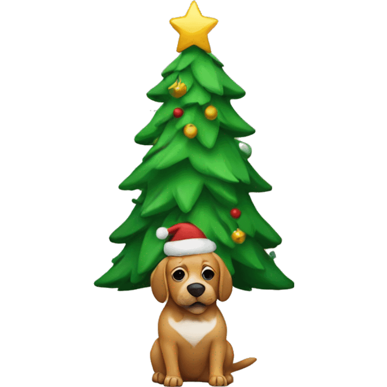 Dog wearing a Christmas tree emoji