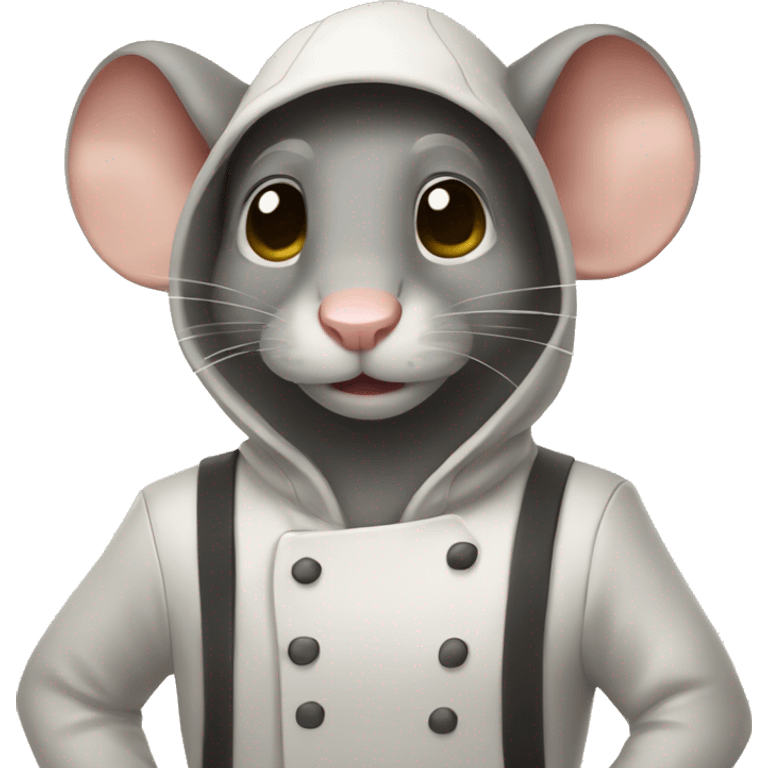 Mouse that works as a waiter in coffee place and has a hoodie emoji