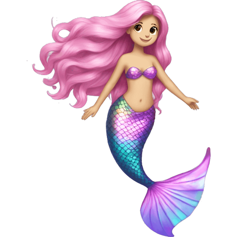 Iridescent mermaid tail full body long hair pink emoji