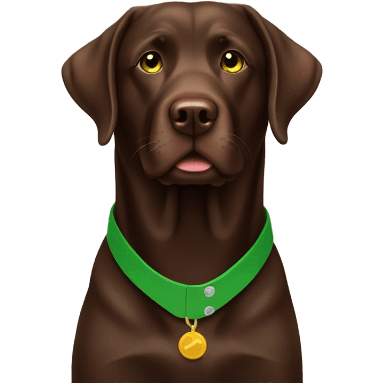 Chocolate lab with green collar emoji