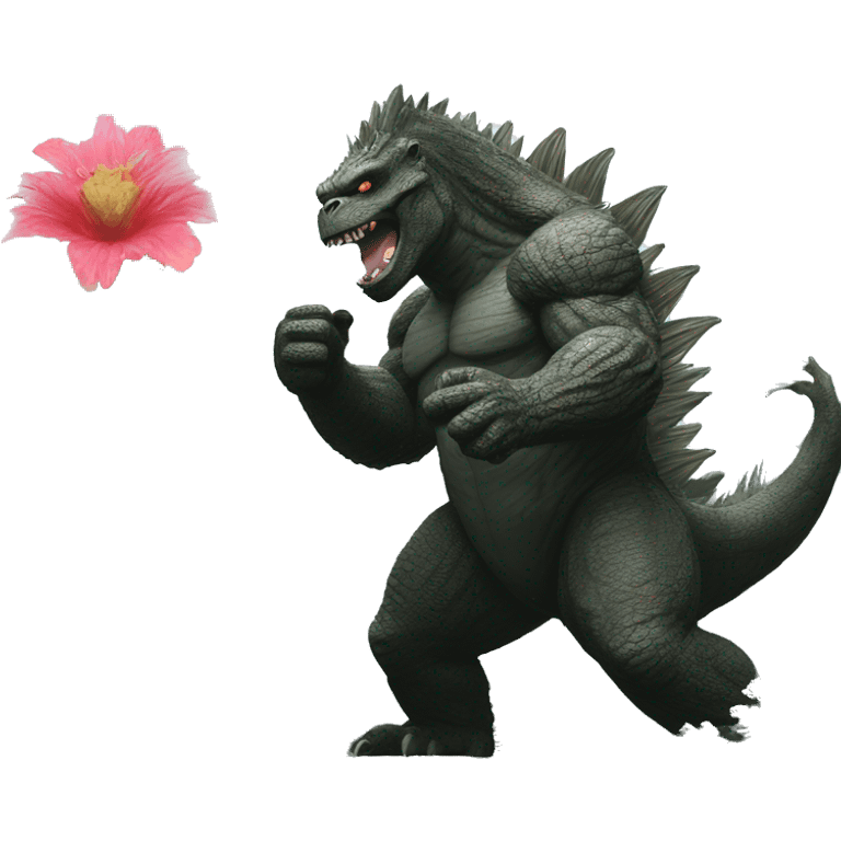 godzilla and king kong holding flower and thumbs up emoji