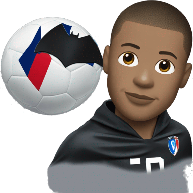 Kylian Mbappe with french soccer jersey ans the mask of Batman on the top of his head emoji