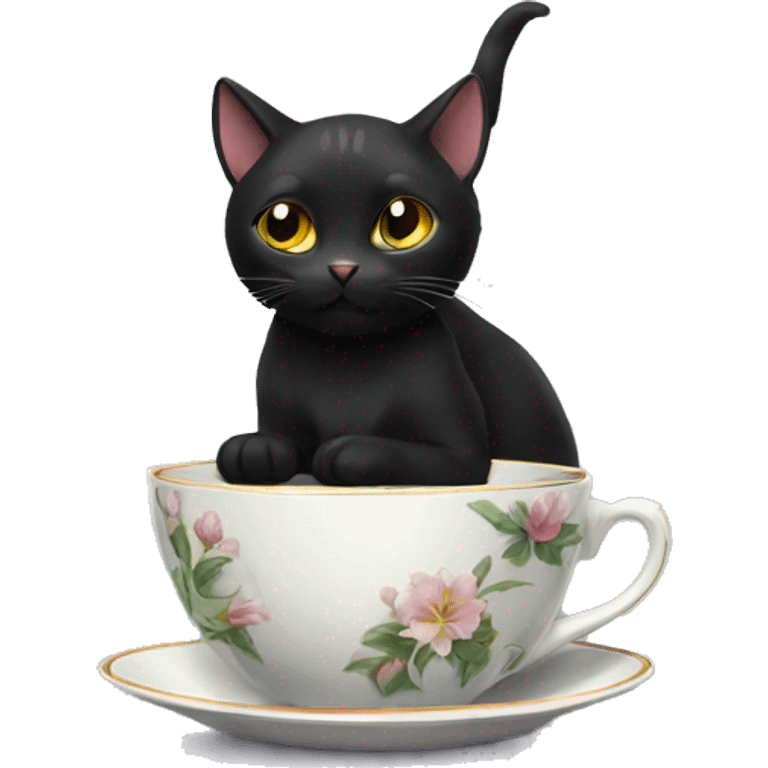 Black cat with tea cup  emoji