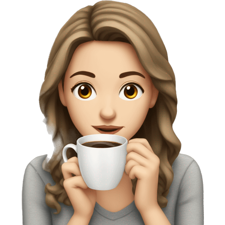 A white girl with brown eyes brown hair drinking coffe emoji