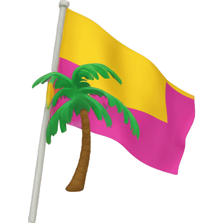 floptropica flag with a pink background and yellow stripes and there is a palm tree in the midle emoji