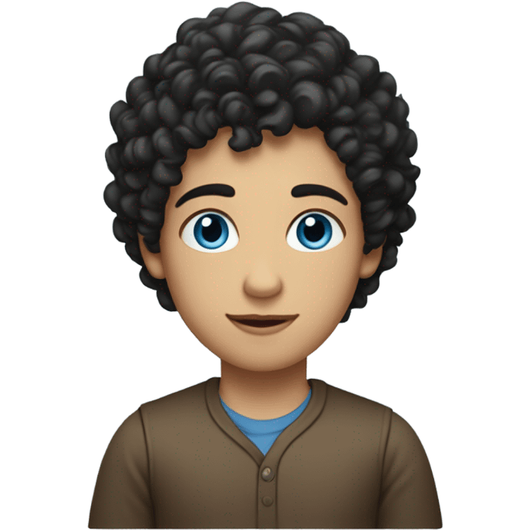 make, very short dark curly hair - shorter on the sides , longer on the top; blue eyes ;caucasian; young emoji