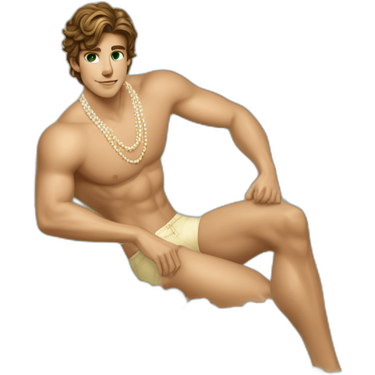 Posh-muscle-boy-brown-hair-green-eyes-pearl-necklace-in-golden-bathtub-legs emoji