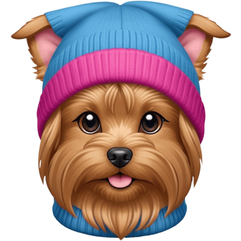 Cute graphic of yorkshire terrier with long beanie hat emoji