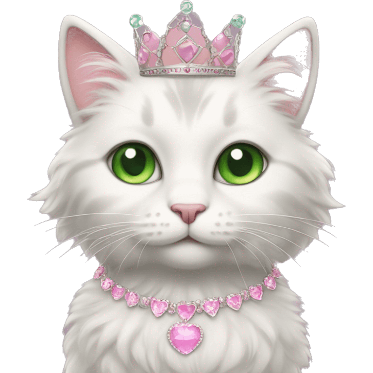 fluffy cat with green eyes in a princess dress and a pink tiara emoji