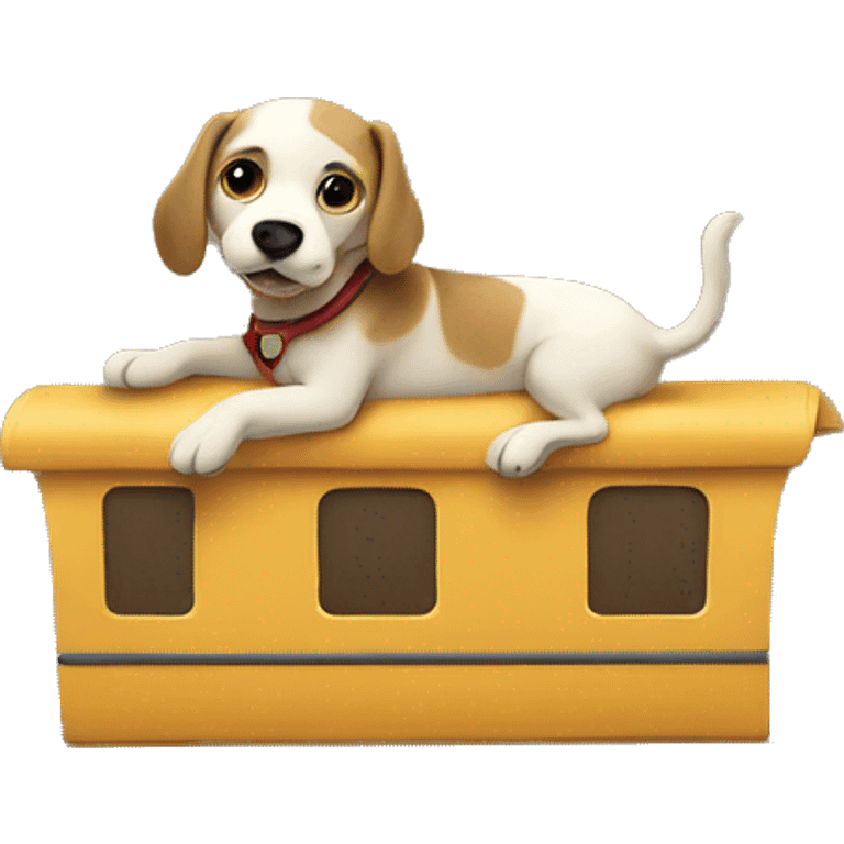 Dog riding a train made of fabric emoji