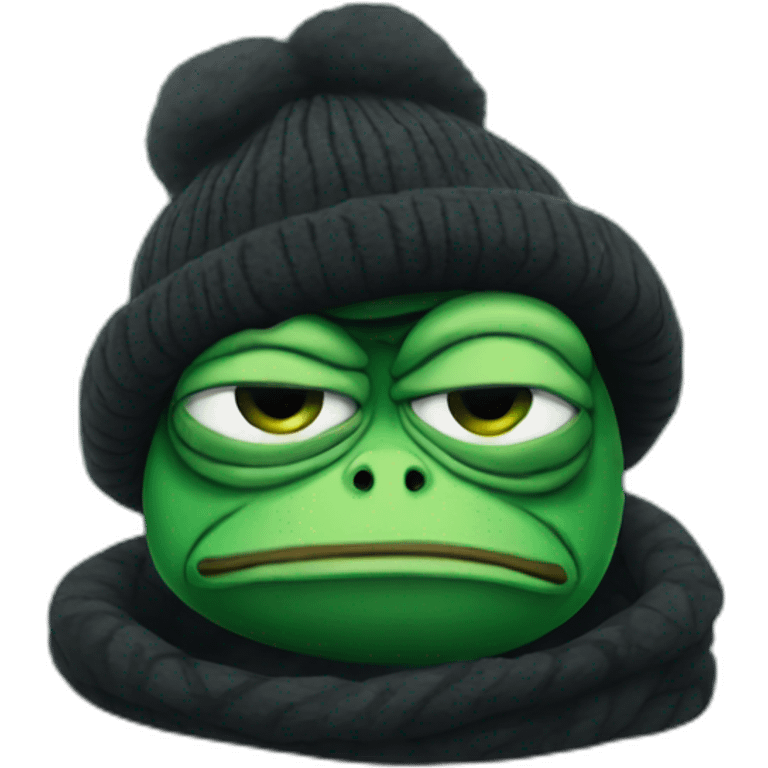 sad pepe the frog in black winter hat emoji