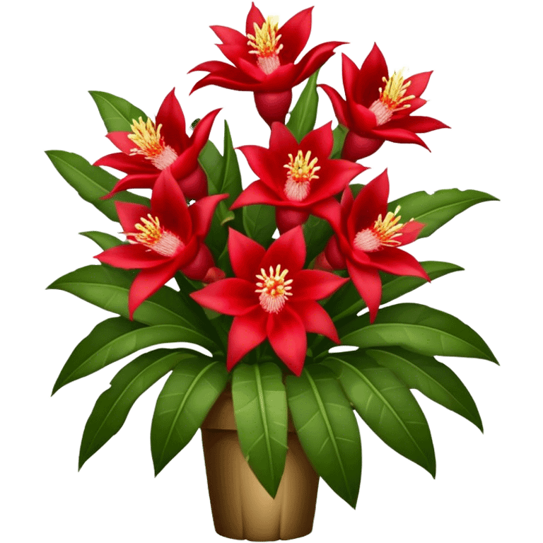 big bouquet Red Epiphyllum, luxuriant, stem, leaf emoji