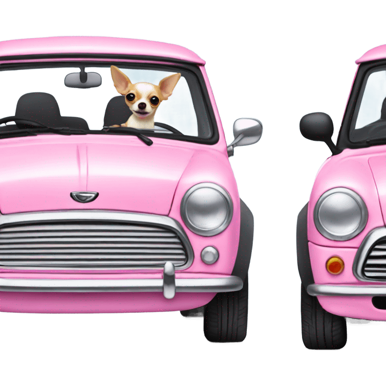 Chihuahua driving pink mini cooper emoji