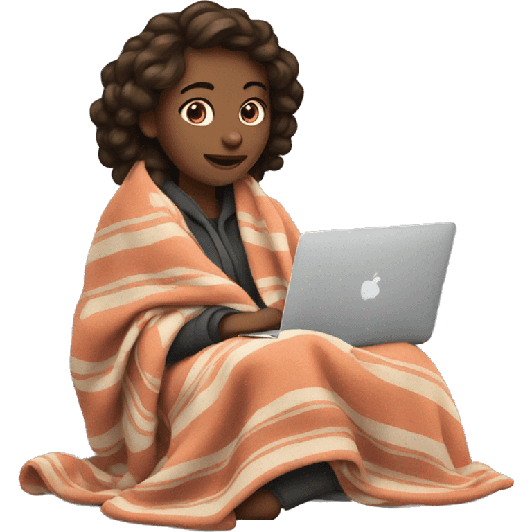 a girl with her macbook wearing a blanket  emoji