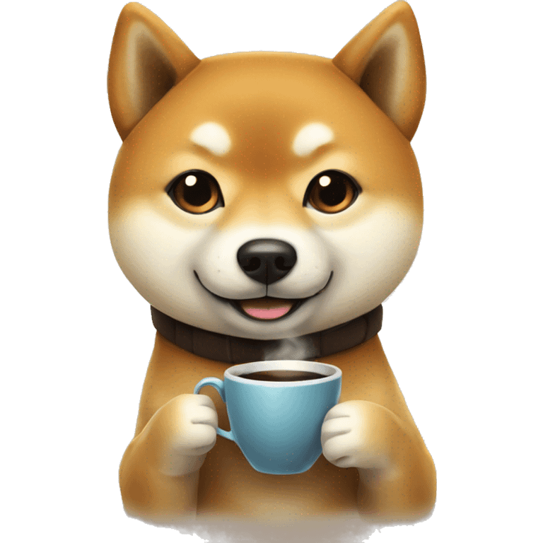 Shiba inu with a cup of coffee emoji