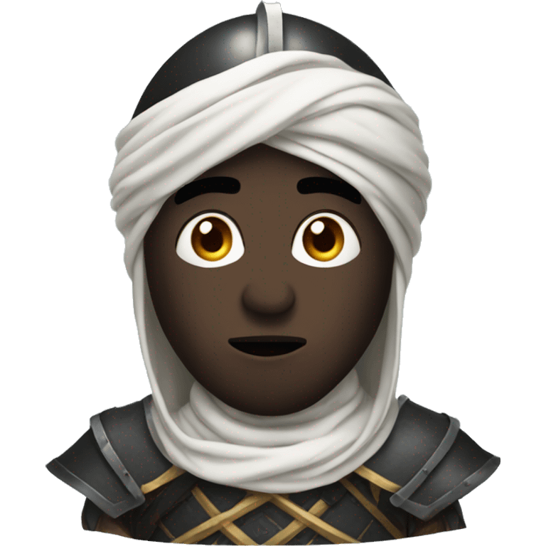 Black knight with Arabic features wearing turban very scared emoji