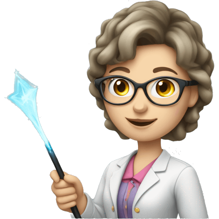 A Ukrainian female teacher holds a magic wand in her hand emoji