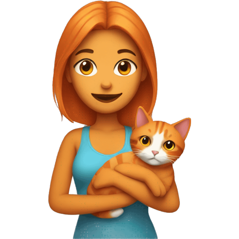 pretty woman holding orange cat emoji