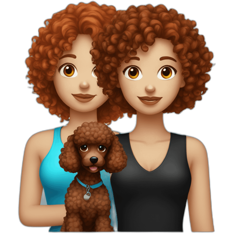 Red curly hair girl with blue eyes and her black wavy poodle with long hair emoji