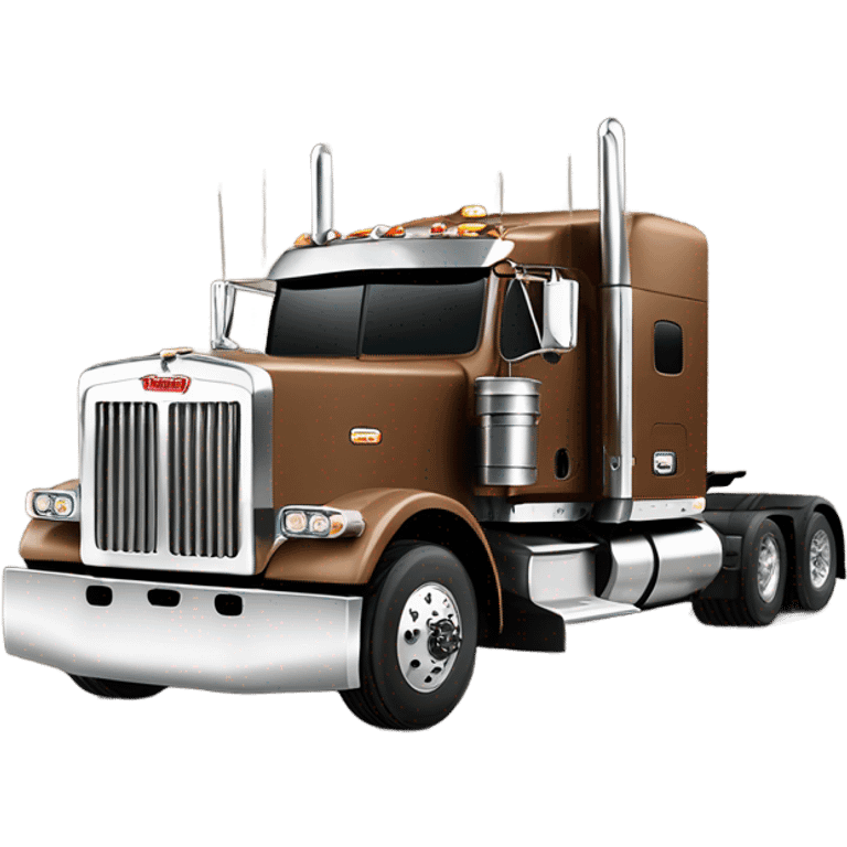 Peterbilt 389 brown with flat top and slash cut exhaust stacks and dual rear tires and flat bumper emoji