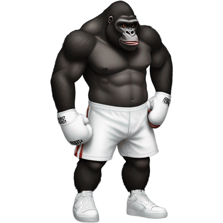 One Piece-style arched back gorilla with boxing gloves and white nike "air force one". emoji