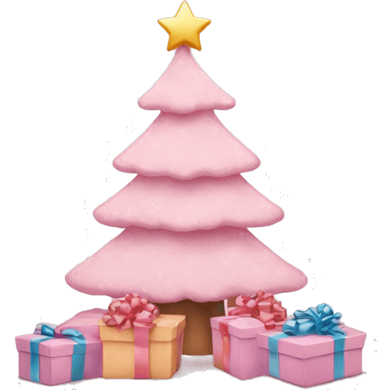 pastel pink christmas tree and some gift boxes emoji