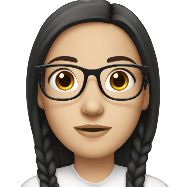 white girl with black hair, dark brown eyes, glasses emoji