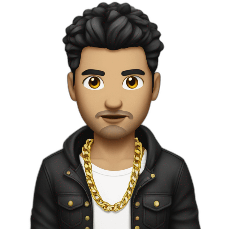 white male thug with black hair crop cut wearing gold chain emoji